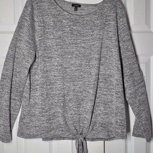Metallic Silver Lightweight Long Sleeve Tie Front Top Talbots XL Party Casual